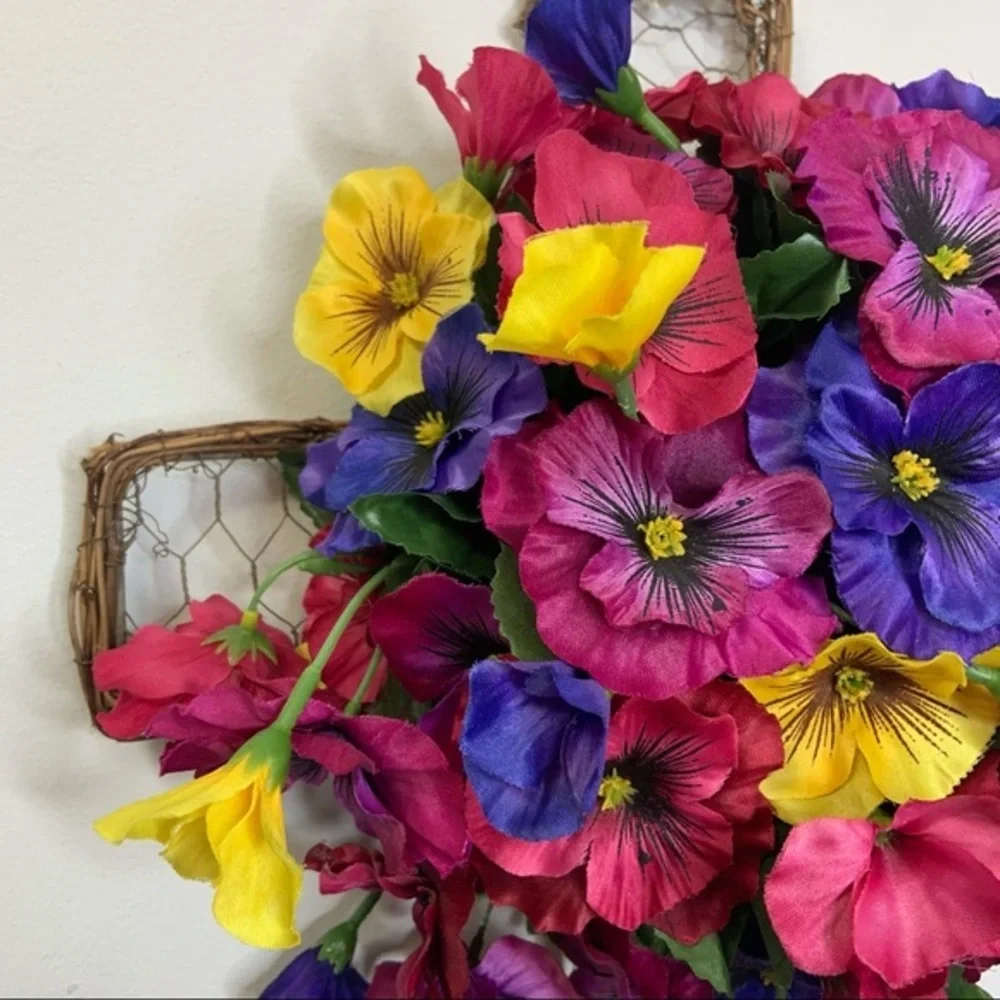 Easter Spring Floral Cross Wreath Pansy Door Decor